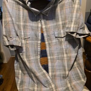 Claiborne Gray and Orange Plaid Button Down Shirt